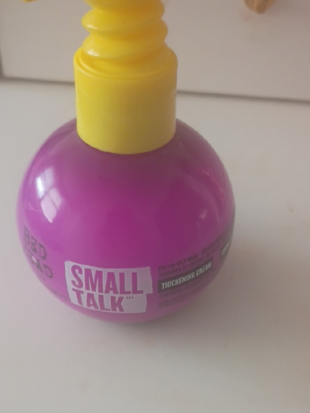 BedHead Small Talk Thickening Cream - Bright Pink Bottle with Yellow Pump